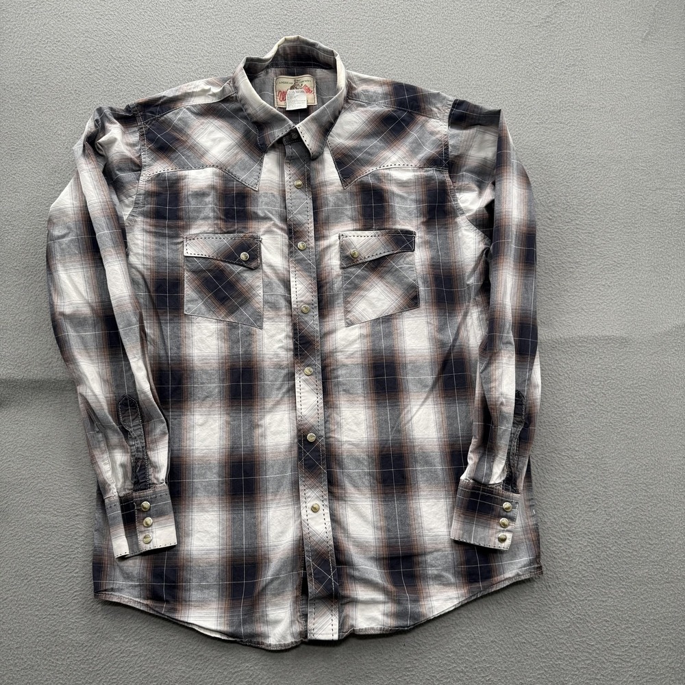 Wrangler Shirt Mens Big LT Multicolor Plaid Western Snap Long Sleeve Casual